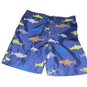Lands’end navy shark swim trunks shorts boys size 7 pool beach